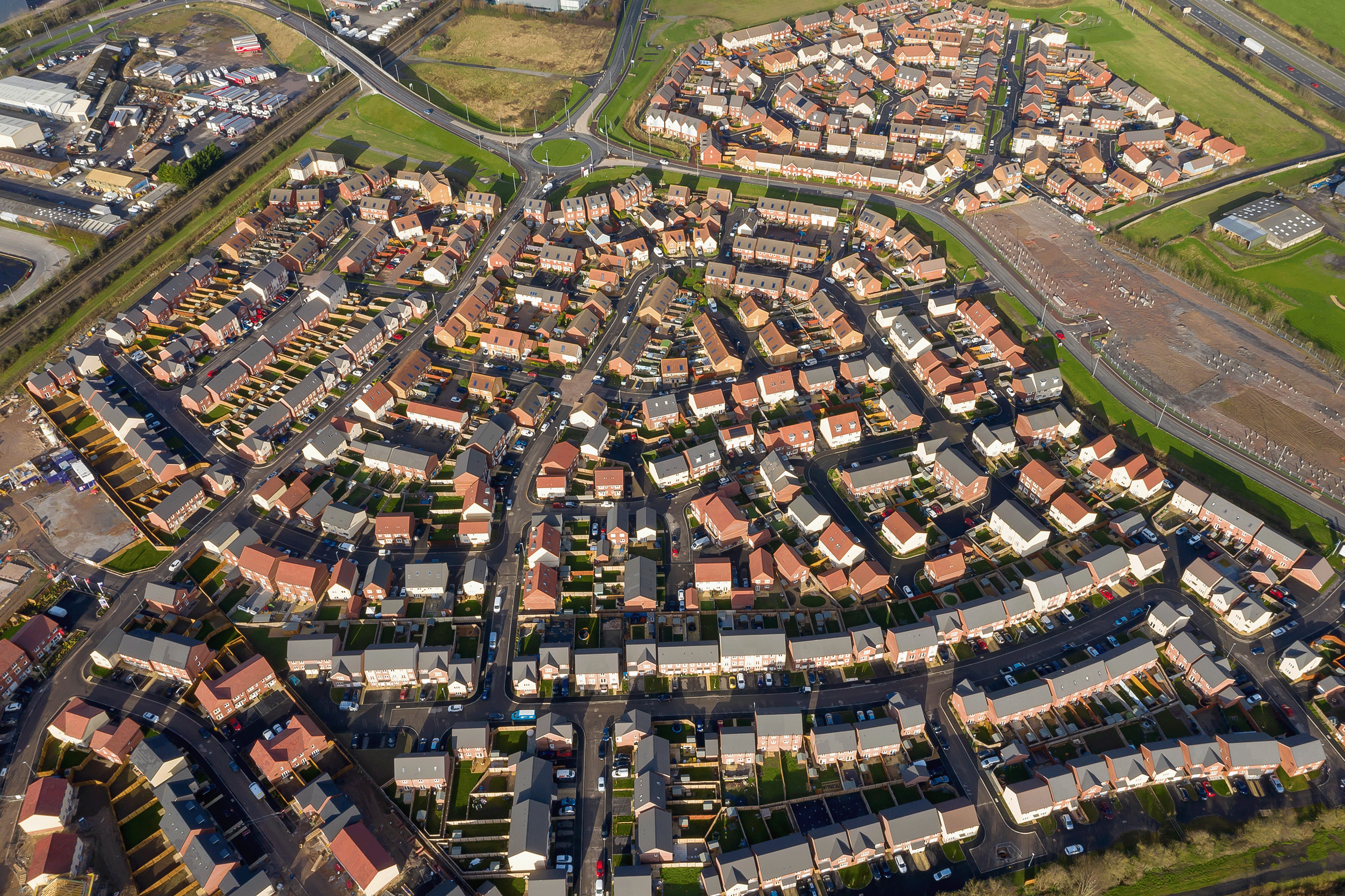 Aerial view of a new housing estate