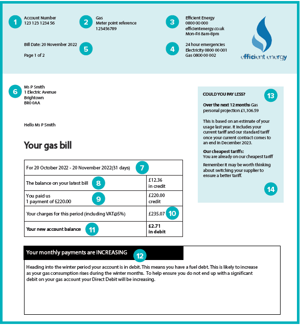 Gas bill sample page one