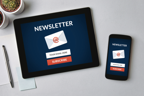 A picture of a newsletter on a tablet and a mobile phone.