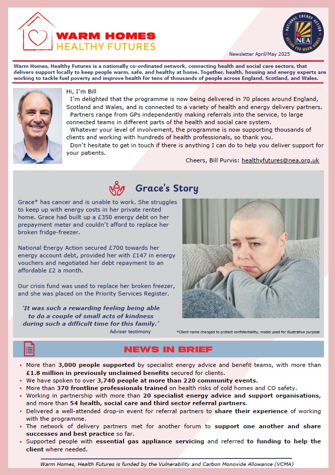 Cover of Warm Homes Healthy Futures newsletter April
