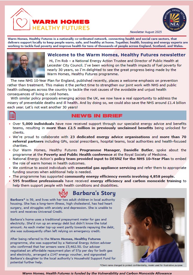 Cover image of Warm Homes, Healthy Futures newsletter August 2025