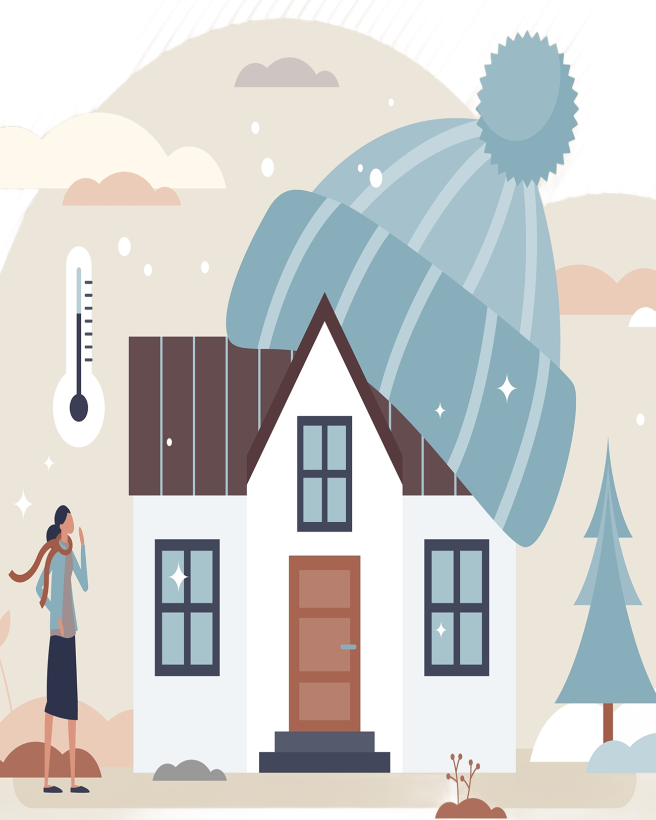 Graphic of a house wearing a woolly hat.