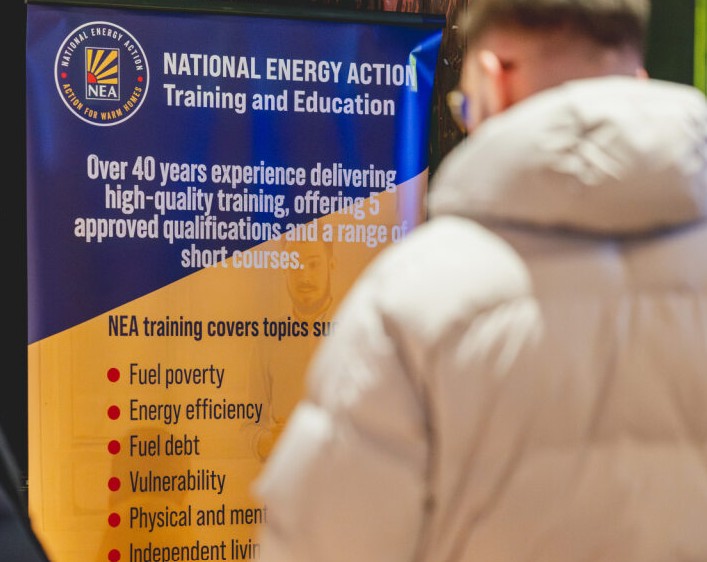 A banner that lists the subjects that National Energy Action's Training and Education teams can support frontline workers with.