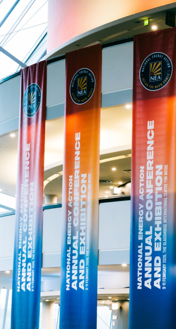 Banners from the National Energy Action fuel poverty conference.
