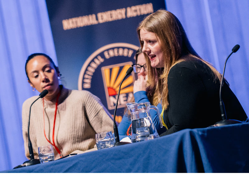 Insights Manager Jamie presents at National Energy Action's Conference. She is sat on a panel with two other speakers.