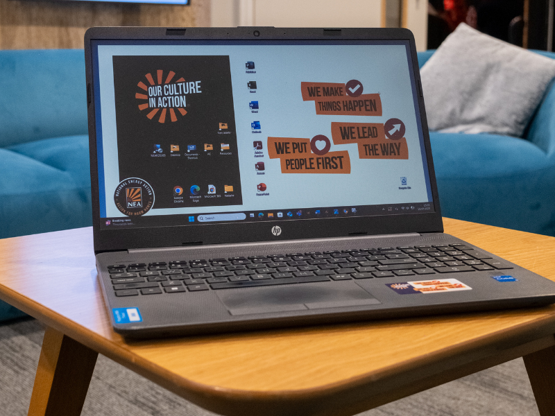 Laptop screen showing the values of National Energy Action.