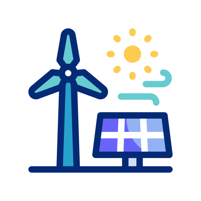 Animated GIF of a wind turbine and solar panel.