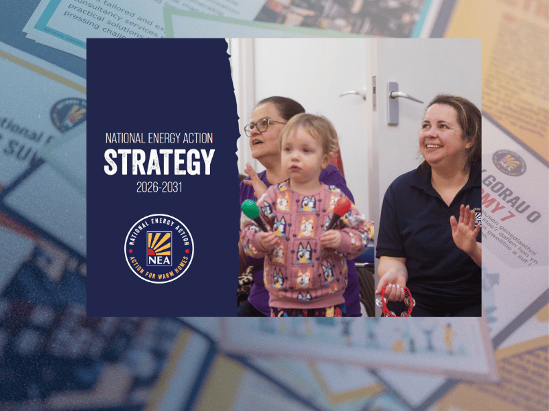 Picture of the cover of our strategy with staff member working with young children