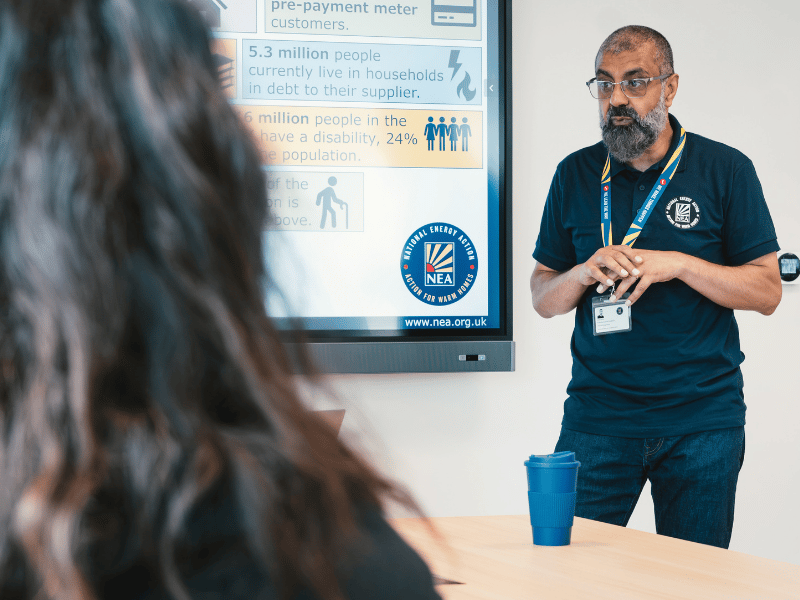 Our trainer Anwar infront of a whiteboard